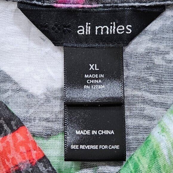 Ali Miles Tunic Womens XL Multicolor Floral LS Roll Up Tab Boho Crinkle Buttons - Picture 3 of 16